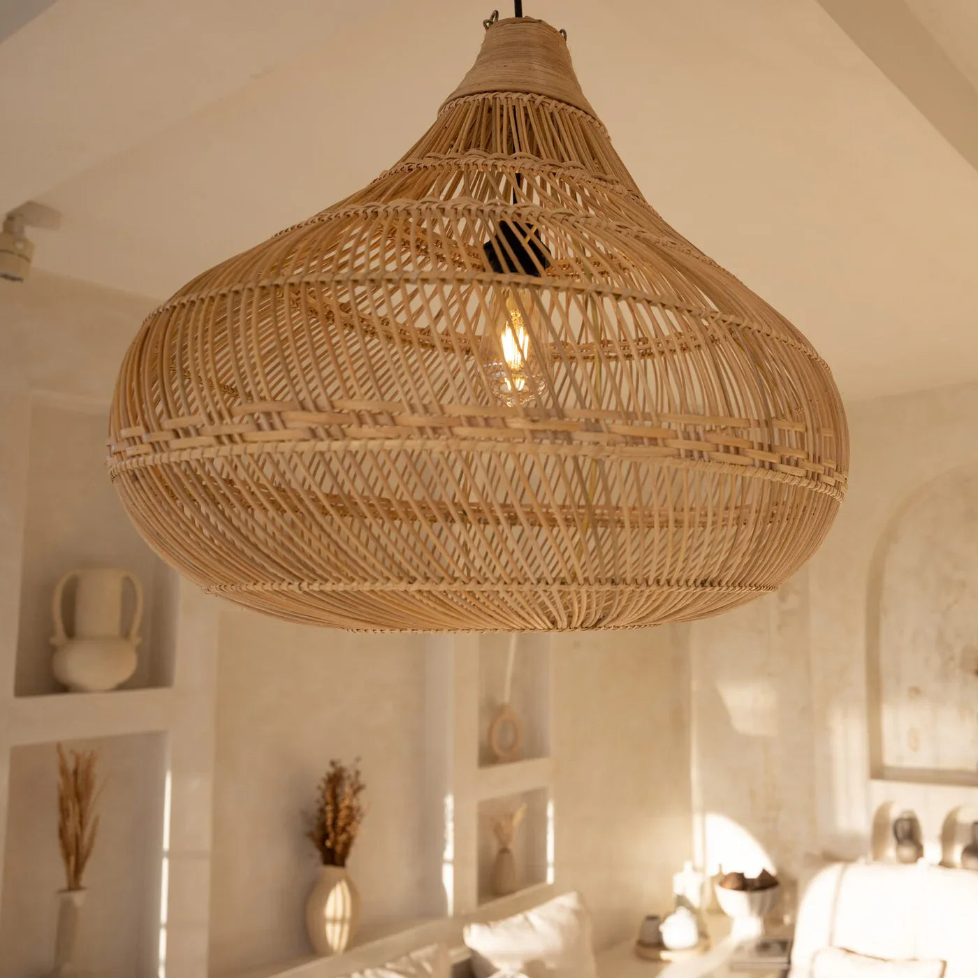 Rattan Lamp, Handwoven Wicker